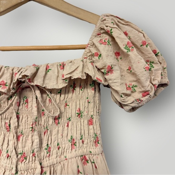 70F/20C Floral Print Puff Sleeves Vintage Cottagecore Ruffles Midi Dress Sz M - Picture 4 of 14